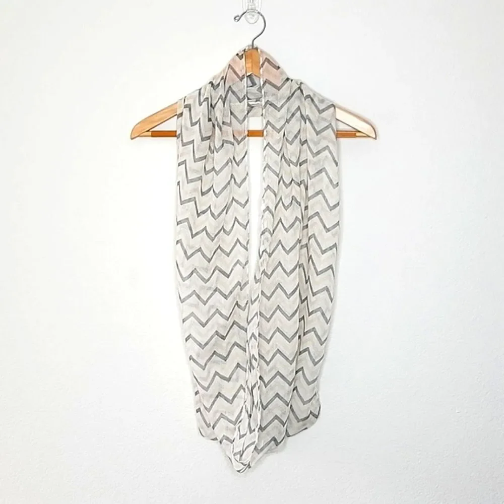 Casual White Cream Gray Striped Lightweight Infinity Scarf OS